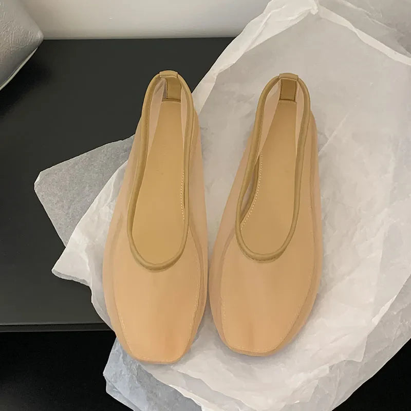 Lightweight Women Ballet Flats - Shallow Slip On Mesh Apricot - Tophatter Daily Deals