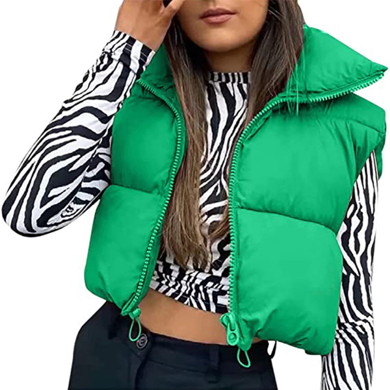 Warm Women’s Puffer Vest - Cropped Boxy, Polyester, Winter - Tophatter Daily Deals