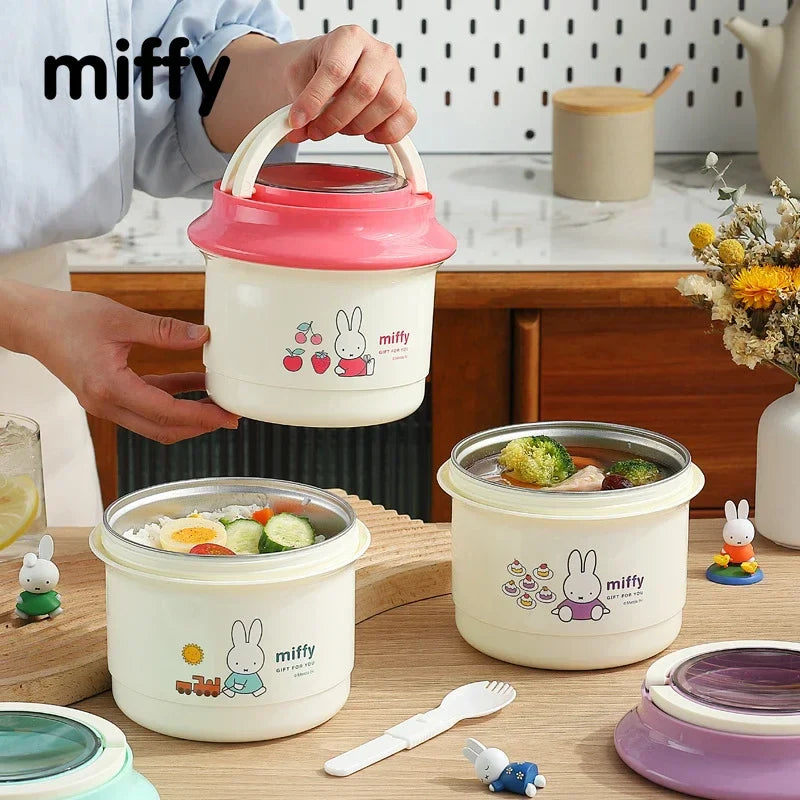 Miffy Round Double Stainless Steel Insulated Lunch Box 900ml Animals - Tophatter Daily Deals