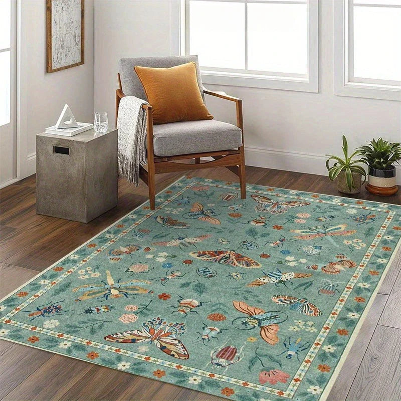 Insect Print Area Rug Teal Washable Non Slip Living Room - Tophatter Daily Deals