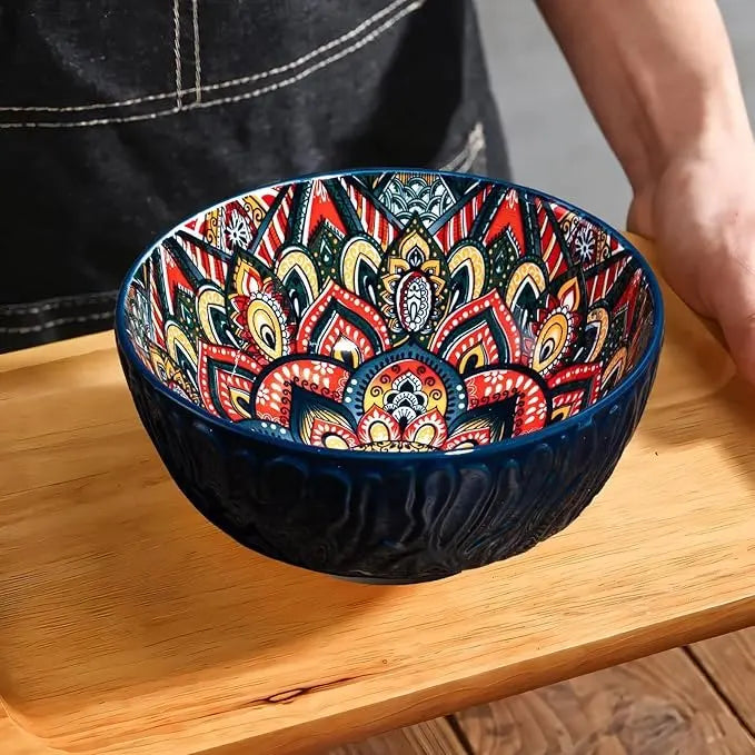 Bohemian Ceramic Bowls Set Floral Serving Bowls Versatile - Tophatter Daily Deals
