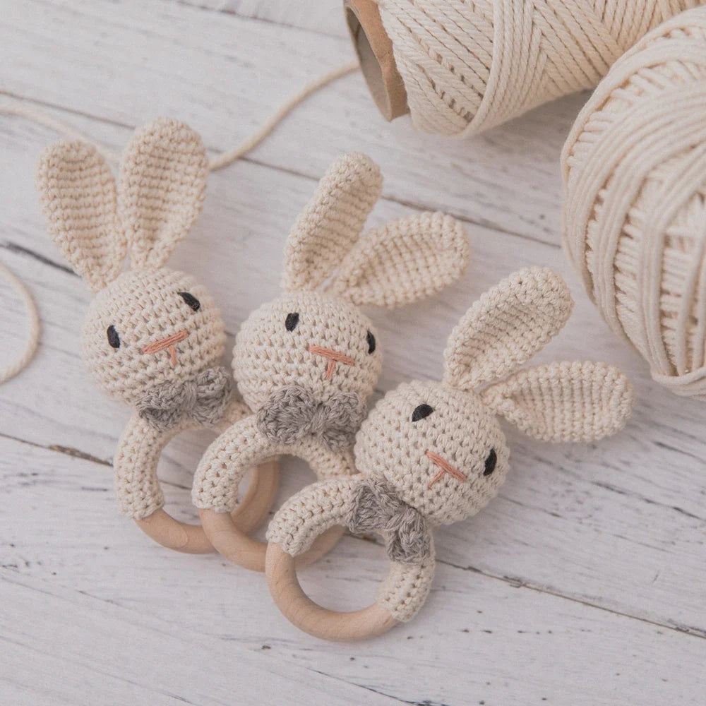 Baby Crochet Rattle Bunny Teether Newborn Sensory Toys - Tophatter Daily Deals