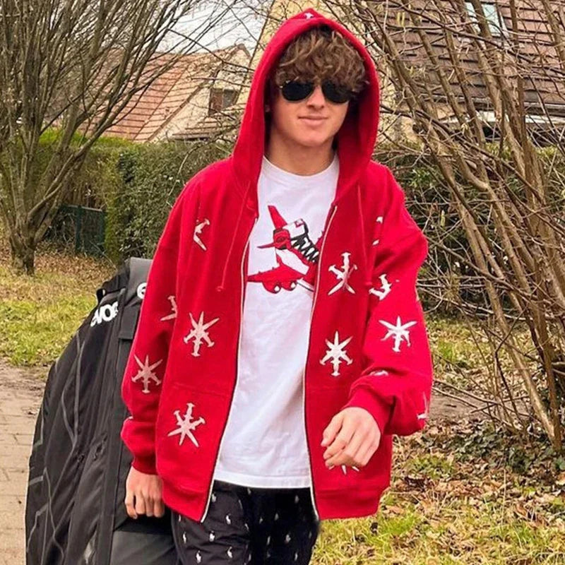 Oversized Men’s Zip Hoodie - Rhinestone Skeleton, Cotton - Tophatter Daily Deals