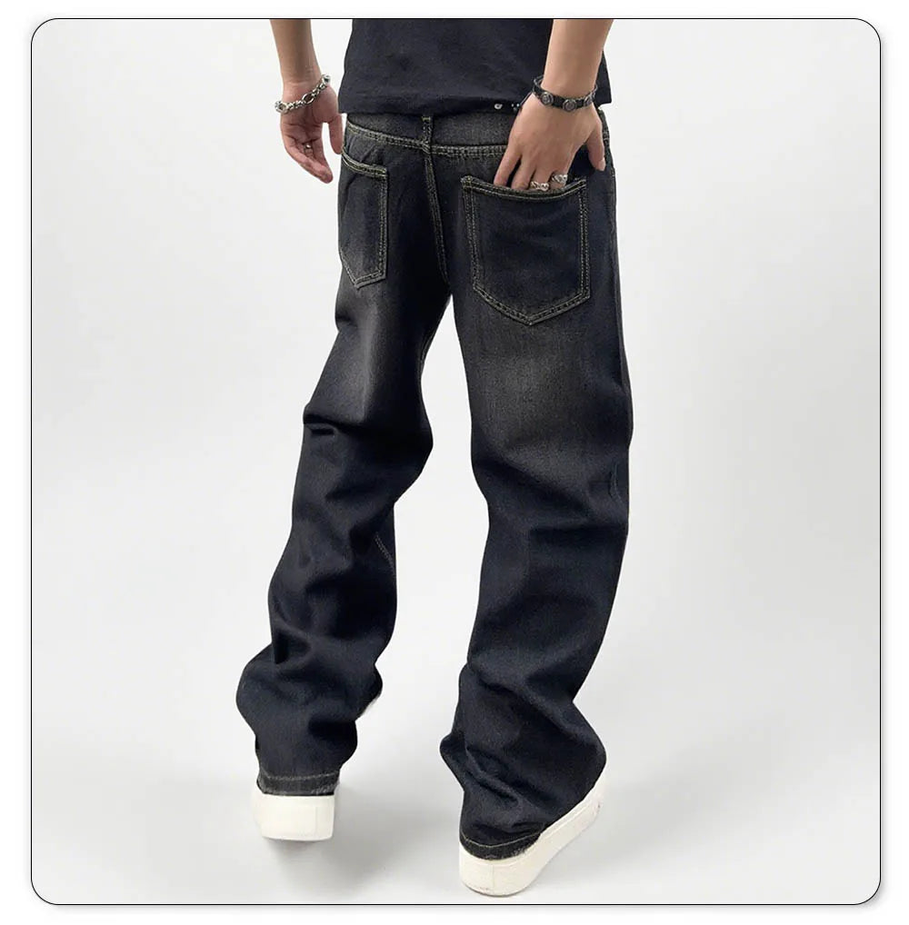 Oversized Men's Jeans - Straight Cut, Washed Denim, Autumn - Tophatter Daily Deals