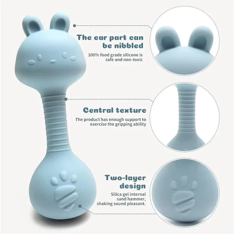 Silicone Rabbit Teether Rattle Newborn Sensory Toys - Tophatter Daily Deals