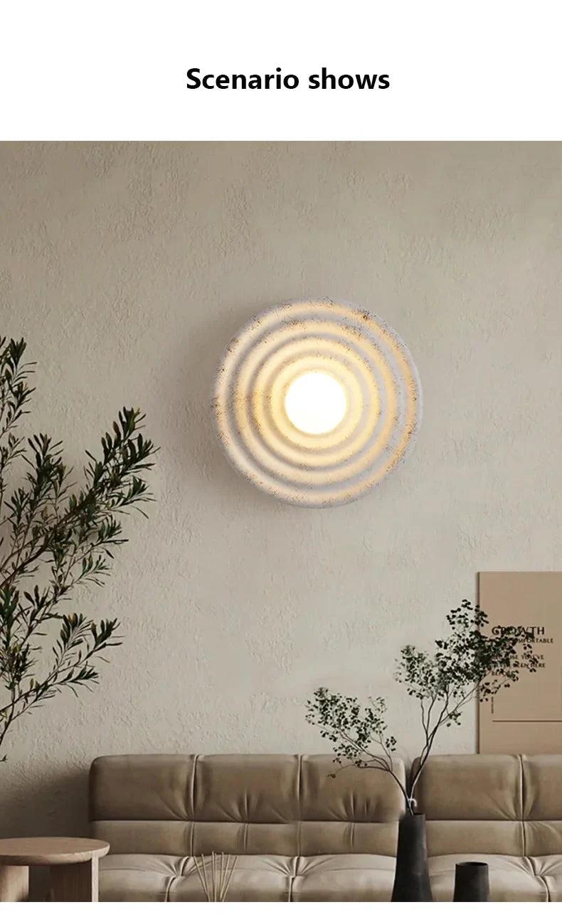 Japandi Wabi Sabi Round Wall Sconce Japanese Minimal LED Light - Tophatter Daily Deals