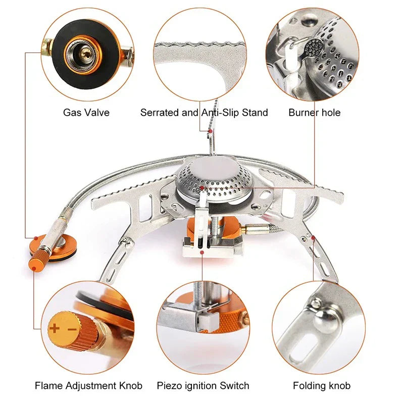 3500W Portable Folding Camping Gas Stove with Adapter Silver Camp Cooking - Tophatter Daily Deals