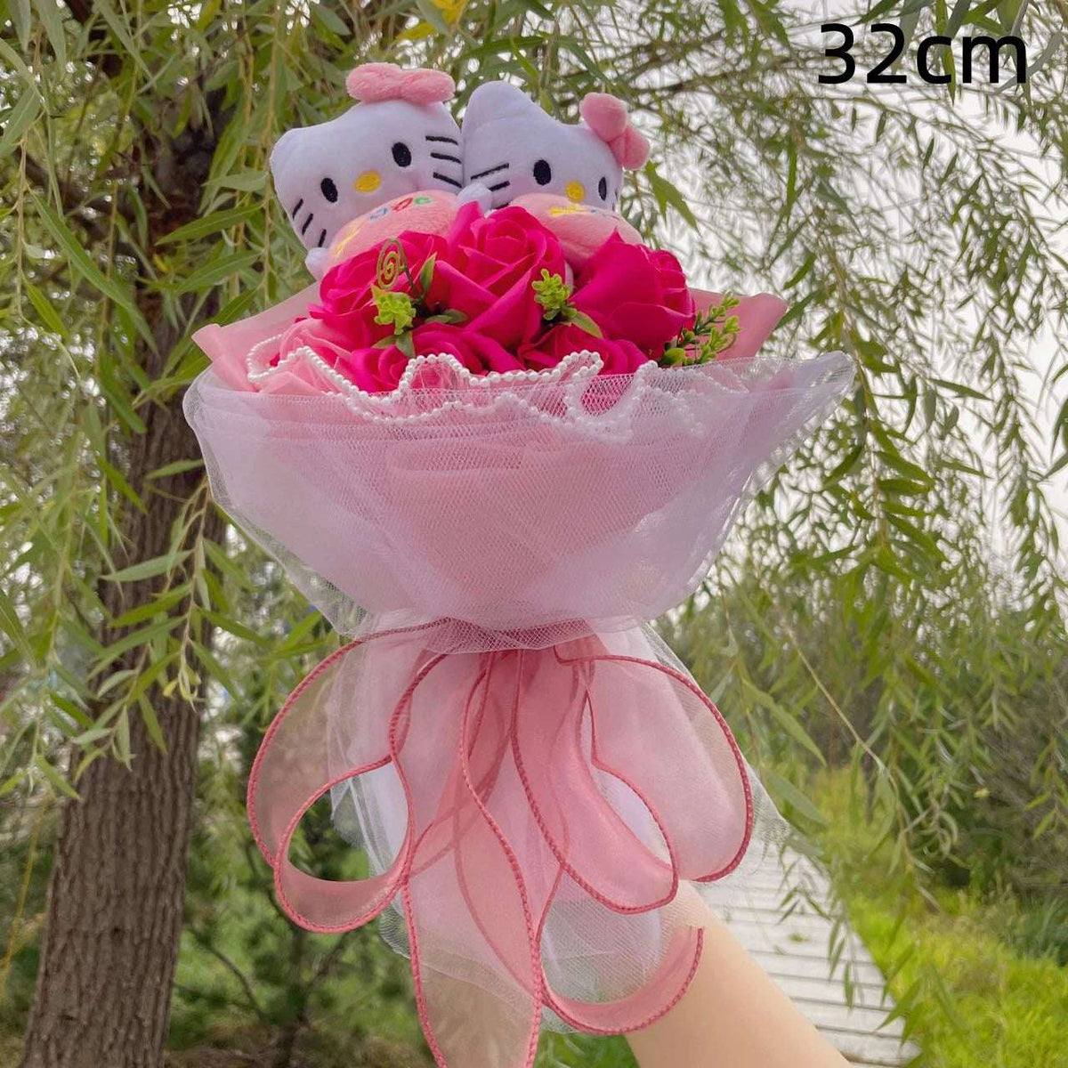 Sanrio Kawaii Hello Kitty Plush Flowers Bouquet Dark Pink Flowers - Tophatter Daily Deals