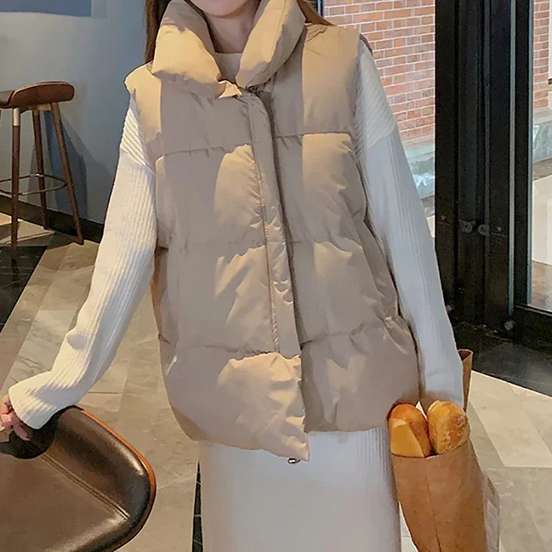 Insulating Women Puffer Vest - Quilted Polyester Winter Khaki - Tophatter Daily Deals