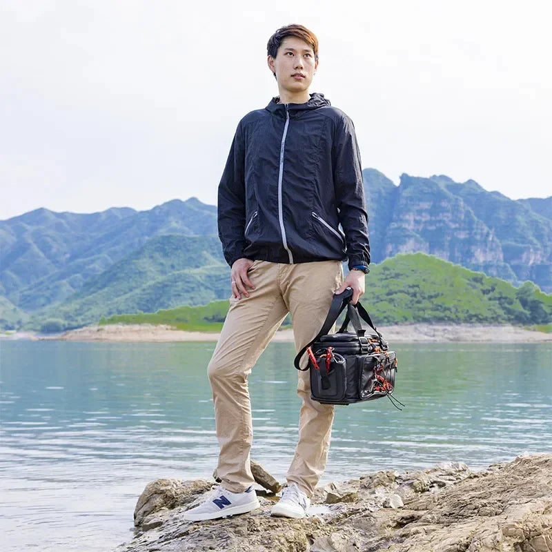 Waterproof Fishing Gear Shoulder Bag Camping Black Duffel Bags - Tophatter Daily Deals