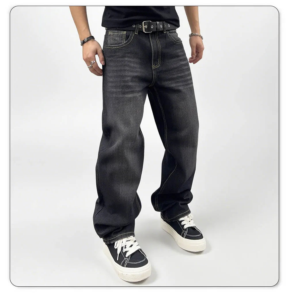 Oversized Men's Jeans - Straight Cut, Washed Denim, Autumn - Tophatter Daily Deals