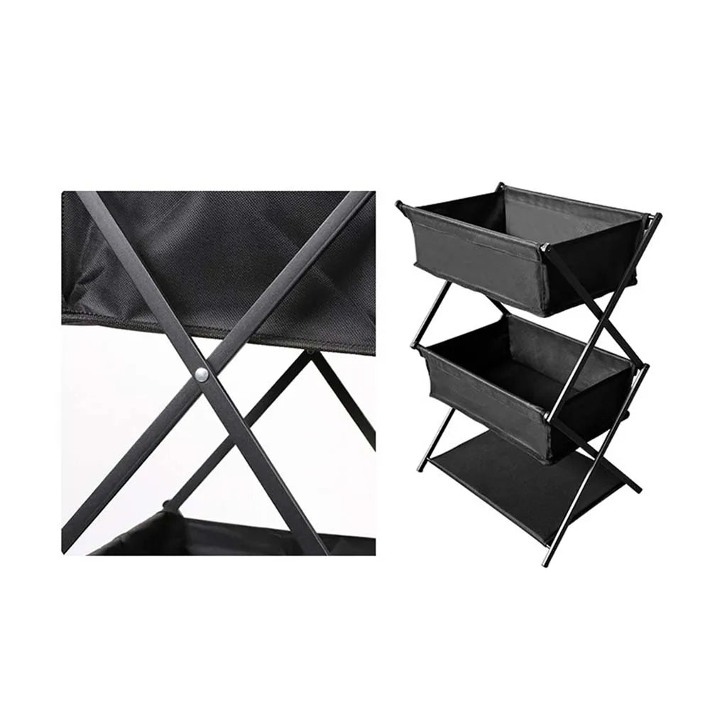3-Tier Folding Camping Storage Rack Organizer Black Camp Furniture - Tophatter Daily Deals