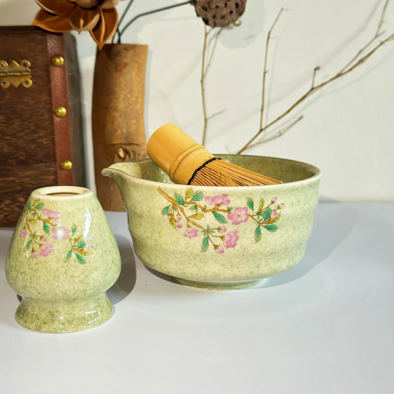 Matcha Tea Set Porcelain Bowl Bamboo Whisk Traditional Box - Tophatter Daily Deals