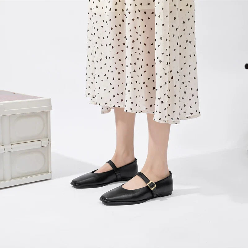 Supportive Women Mary Jane Flats - Square Toe, Leather - Tophatter Daily Deals