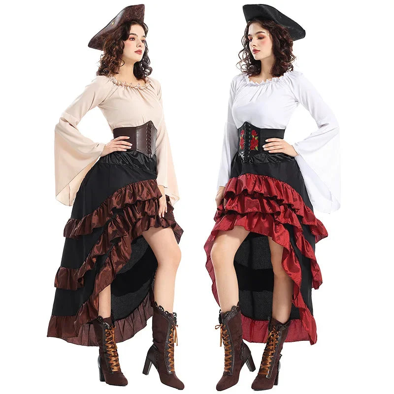 Pirate Costume Corset Dress Halloween Medieval Captain Look - Tophatter Daily Deals