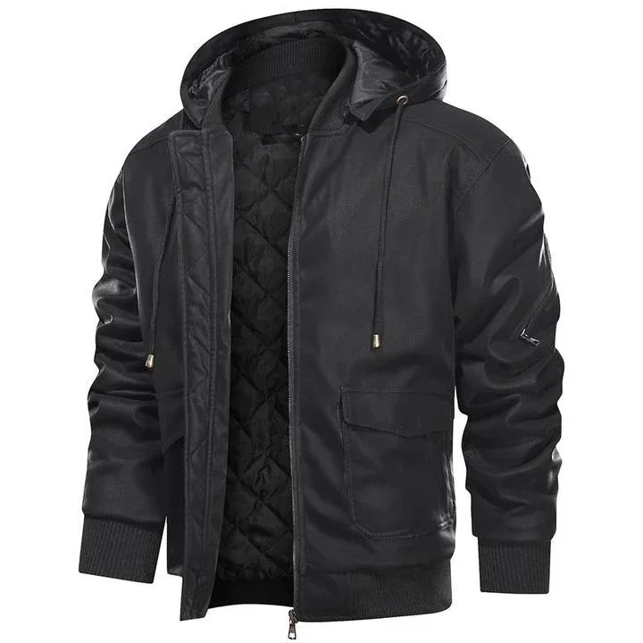 Lightweight Flattering Men's Jacket - Hooded Biker, Quilted Black - Tophatter Daily Deals