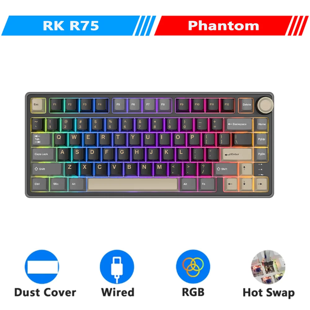 Mechanical Keyboard R75 Gasket 80Key RGB Hot Swap Spanish English Phantom - Tophatter Daily Deals