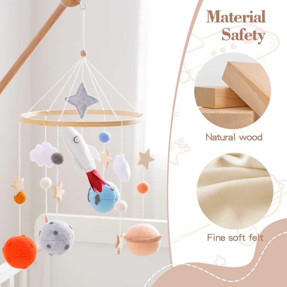 Wooden Rocket Crib Mobile Newborn Sensory Toys Soothing - Tophatter Daily Deals