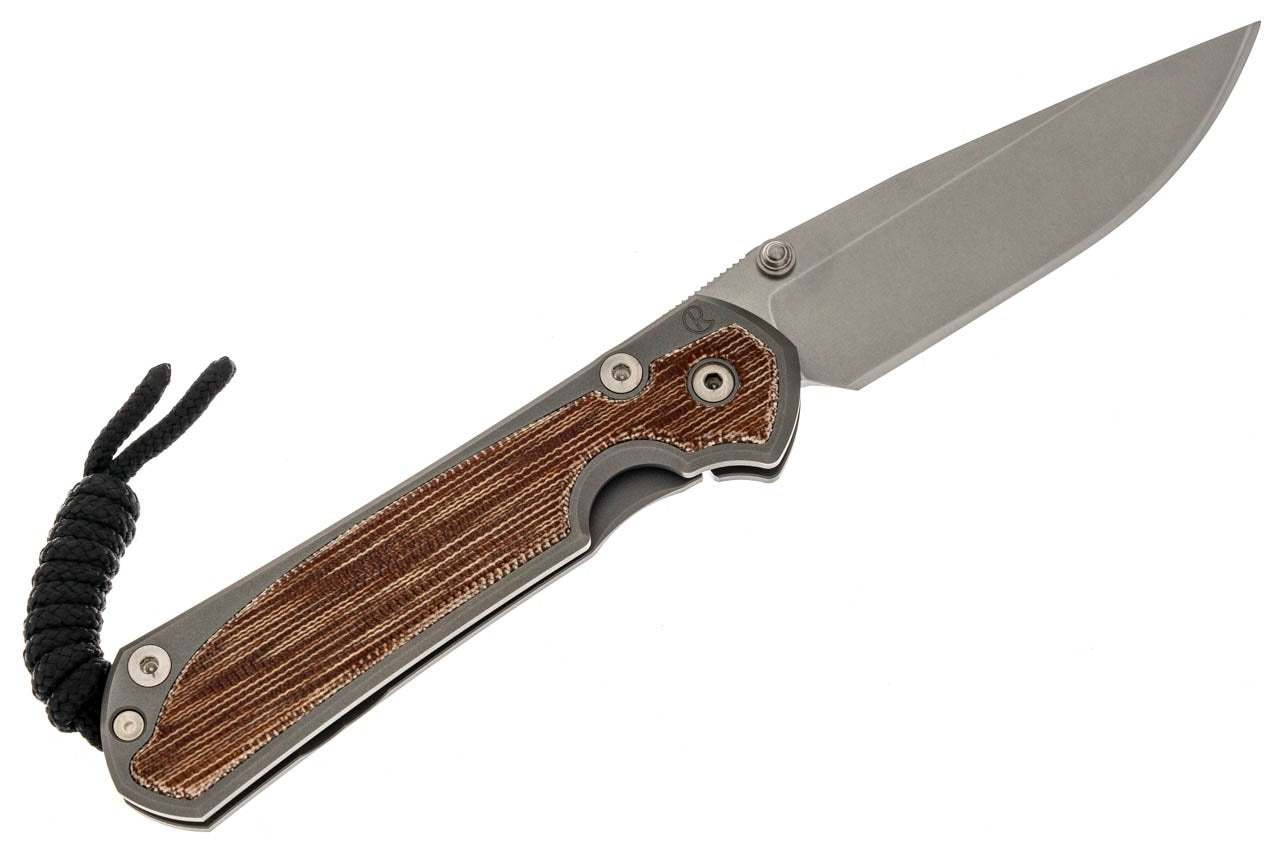Chris Reeve Knives Small Sebenza 31 - Left Handed - Glass Blasted - Natural Canvas Micarta Inlay - Drop Point - S31-1661 FOLDING KNIVES - Tophatter Daily Deals