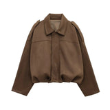 Oversized Women’s Bomber Jacket - Boxy, Velvet, Autumn Brown - Tophatter Daily Deals