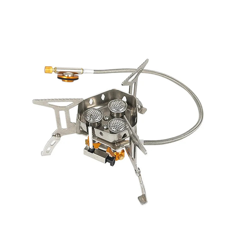 Three-Head Gas Stove Windproof Camping Silver Camp Cooking - Tophatter Daily Deals
