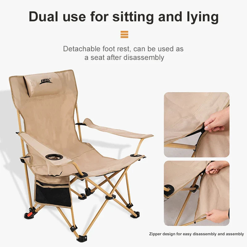 2-in-1 Reclining Camping Chair Adjustable Khaki Camp Furniture - Tophatter Daily Deals
