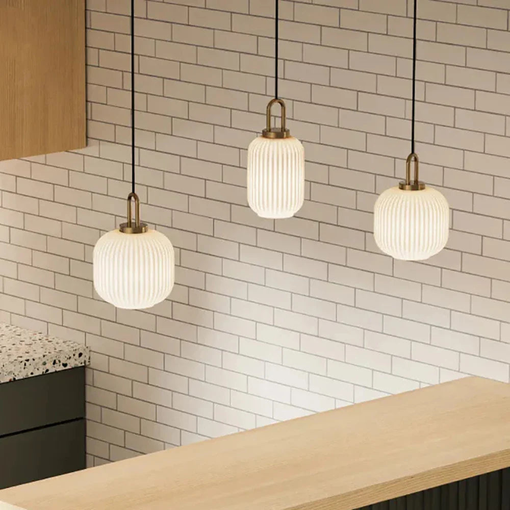 Japandi Glass Pendant Light Japanese Nordic Hanging Lamp Warm - Tophatter Daily Deals