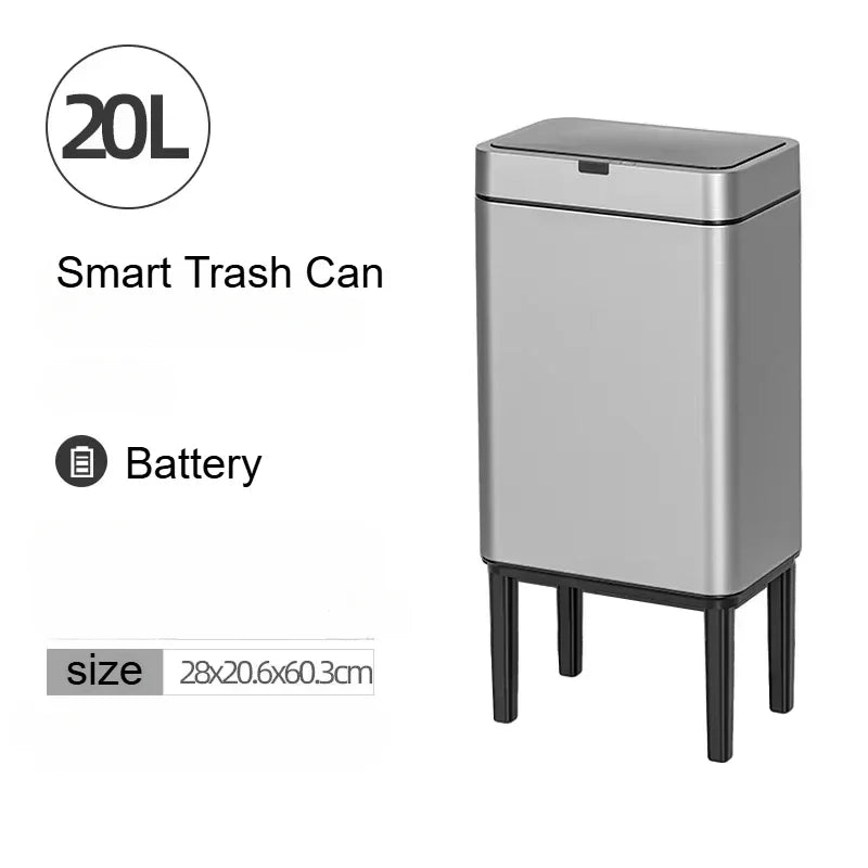 Smart Sensor Trash Can 20L Stainless Steel Waste Bin 20L Silver-Battery - Tophatter Daily Deals