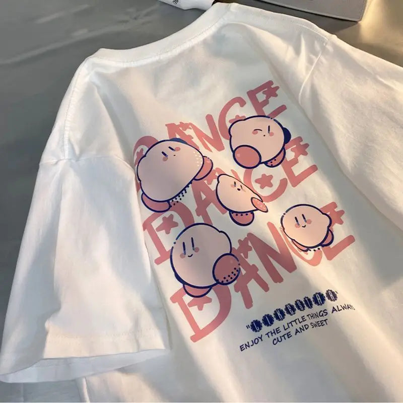 Kawaii Kirby T-shirt Anime Cotton Summer Loose Short-Sleeved Printed Top White Anime - Tophatter Daily Deals