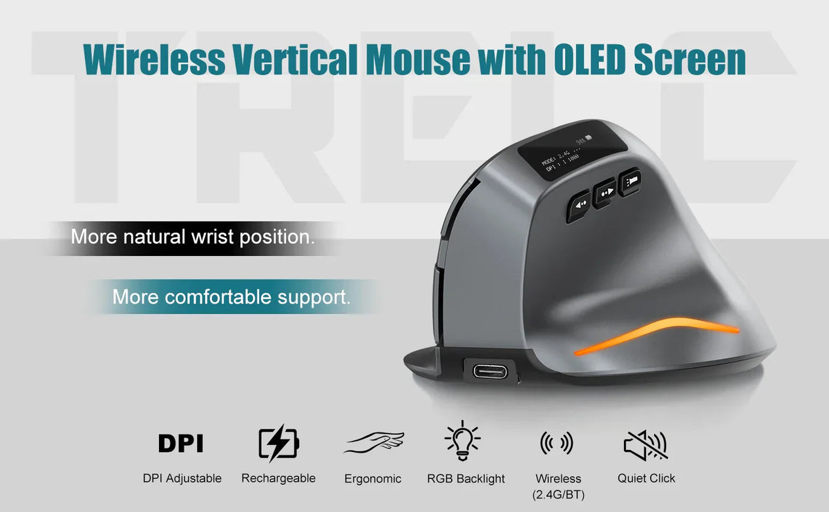 Bluetooth Vertical Ergonomic Mouse With OLED Screen - Tophatter Daily Deals