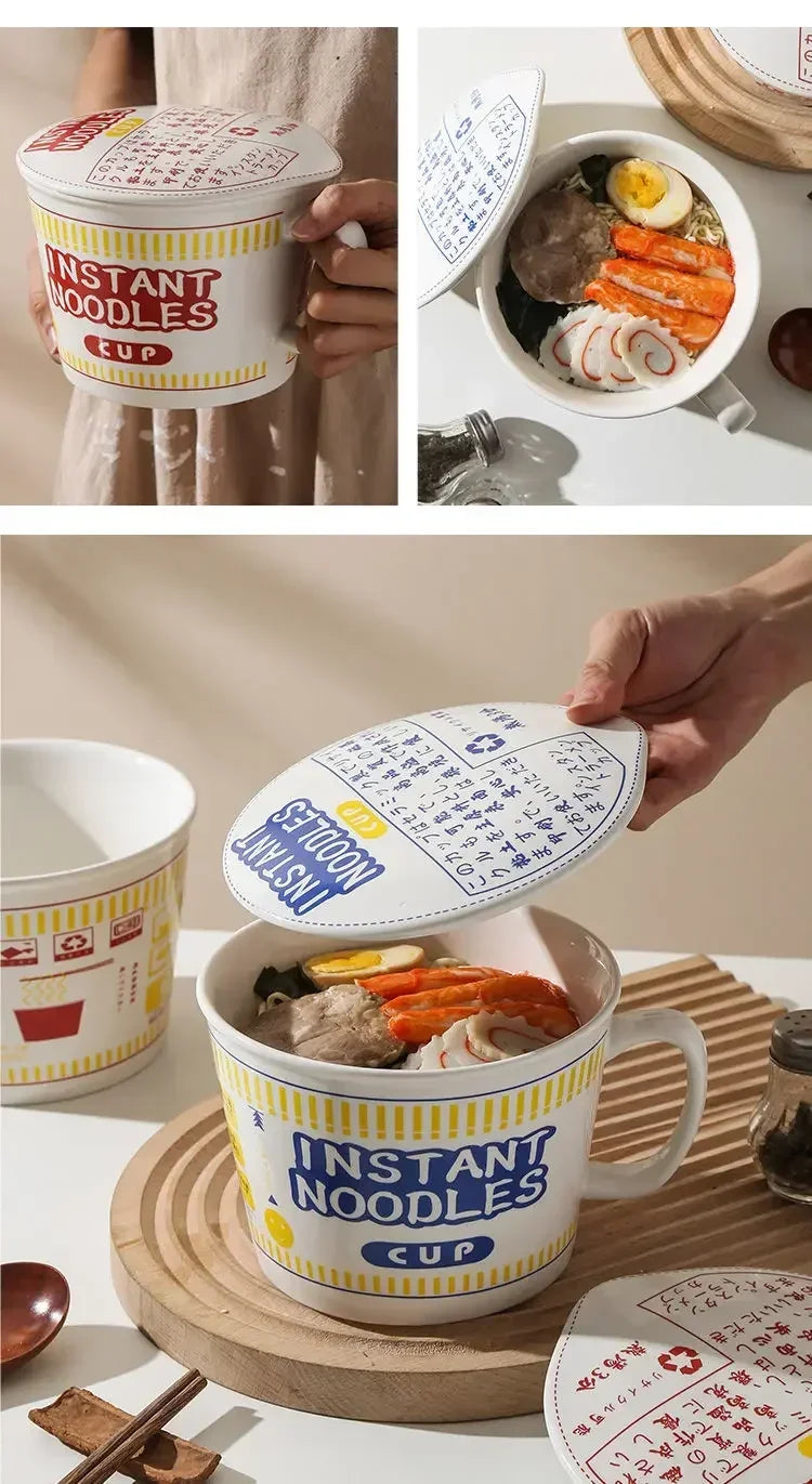 Instant Noodle Bowl With Lid Ceramic Mug Dorm And Kitchen - Tophatter Daily Deals