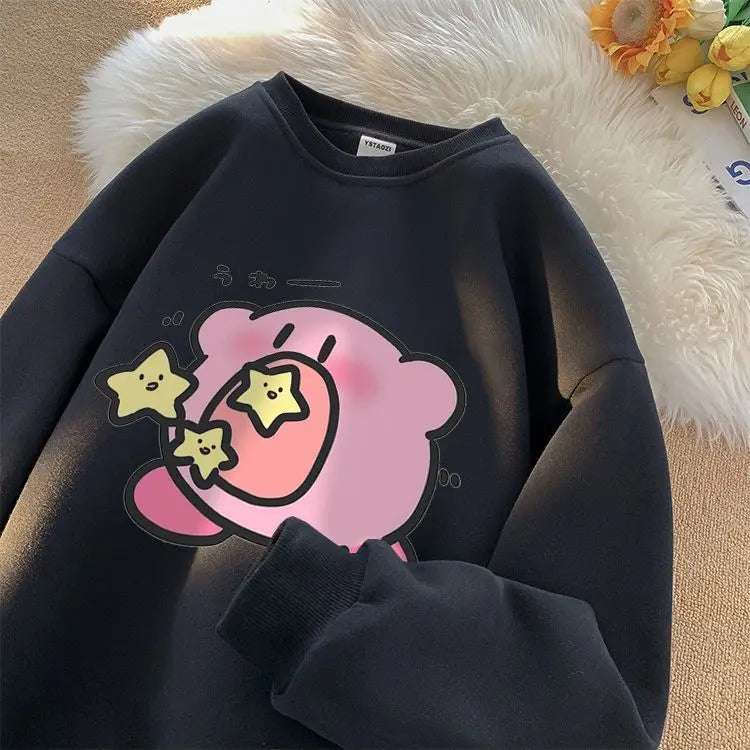 Kirby Super Star Pure Cotton Sweater Plush Thickened Oversize Loose Round Neck Black Anime - Tophatter Daily Deals