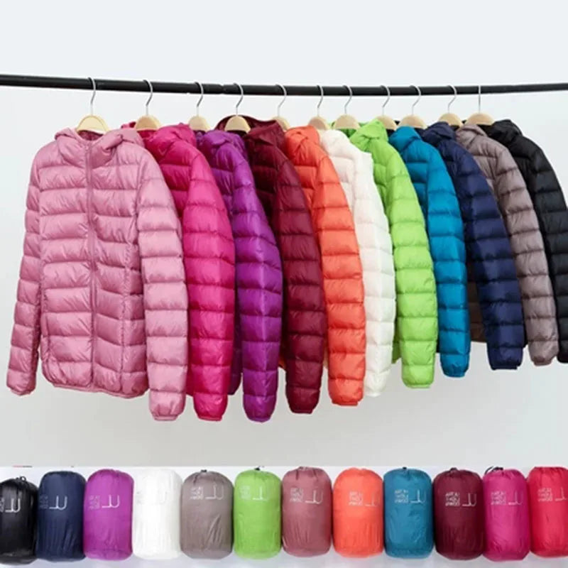 Lightweight Women’s Down Jacket - Hooded, Packable Travel - Tophatter Daily Deals