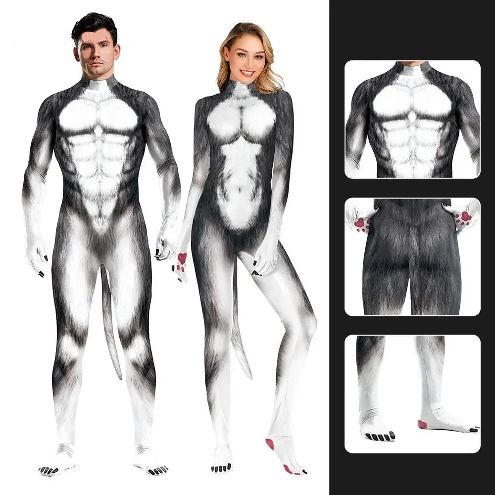 Husky Costume Bodysuit Unisex Couple Halloween Party - Tophatter Daily Deals