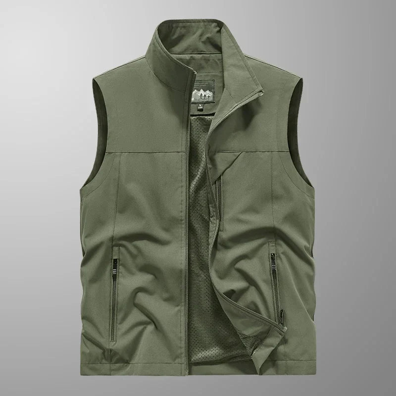 Waterproof Versatile Mens Vest - Sleeveless Polyester Army Green - Tophatter Daily Deals