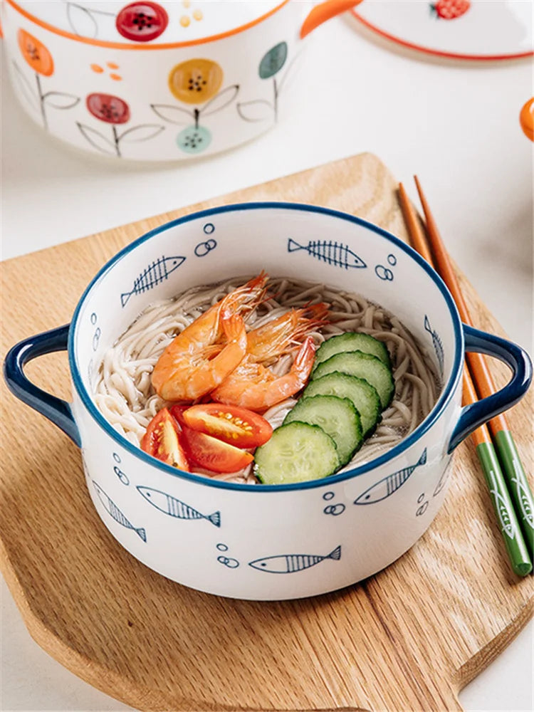 Ceramic 1000ml Covered Noodle Bowl Microwave Safe With Lid - Tophatter Daily Deals