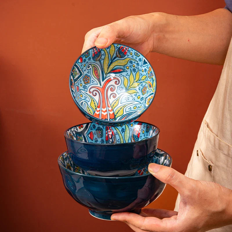 Bohemian Ceramic Rice Bowl Retro Noodle Bowl Kitchen Gift - Tophatter Daily Deals