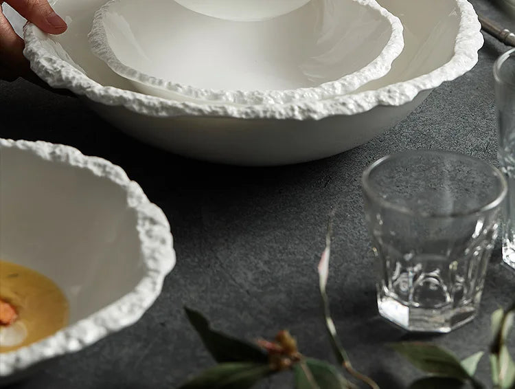 White Porcelain Rock Edge Soup Bowl Modern Tableware - Tophatter Daily Deals