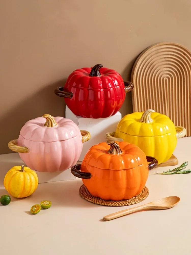 Pumpkin Soup Pot 1.4L Ceramic Bowl With Lid Halloween - Tophatter Daily Deals