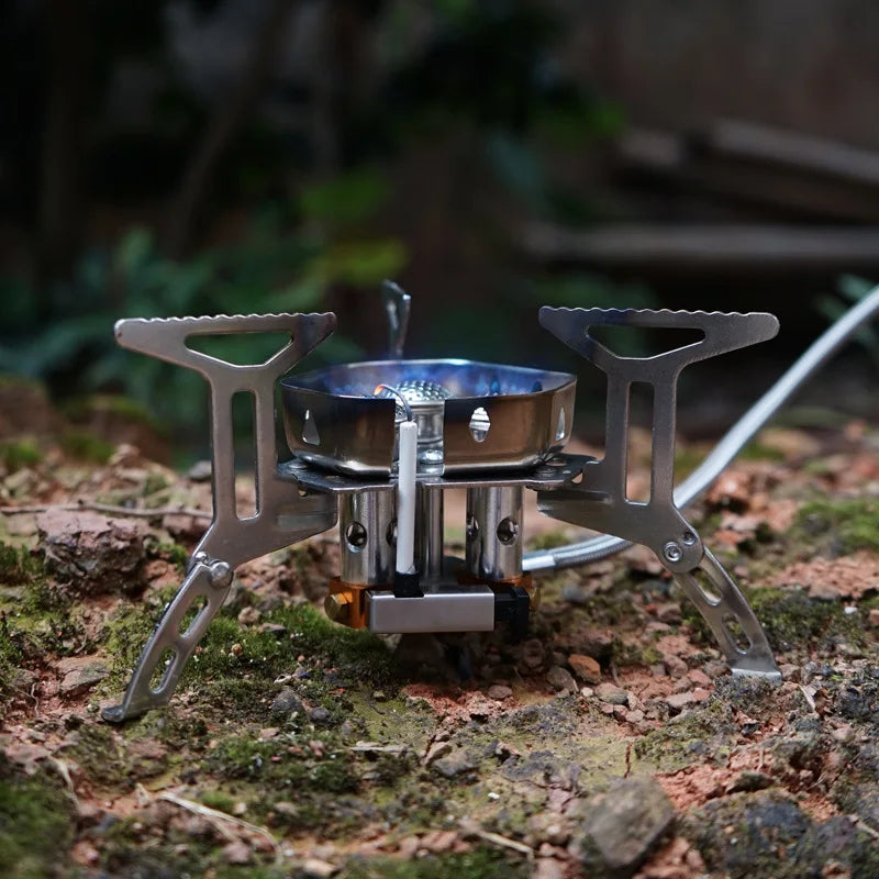 Three-Head Gas Stove Windproof Camping Silver Camp Cooking - Tophatter Daily Deals