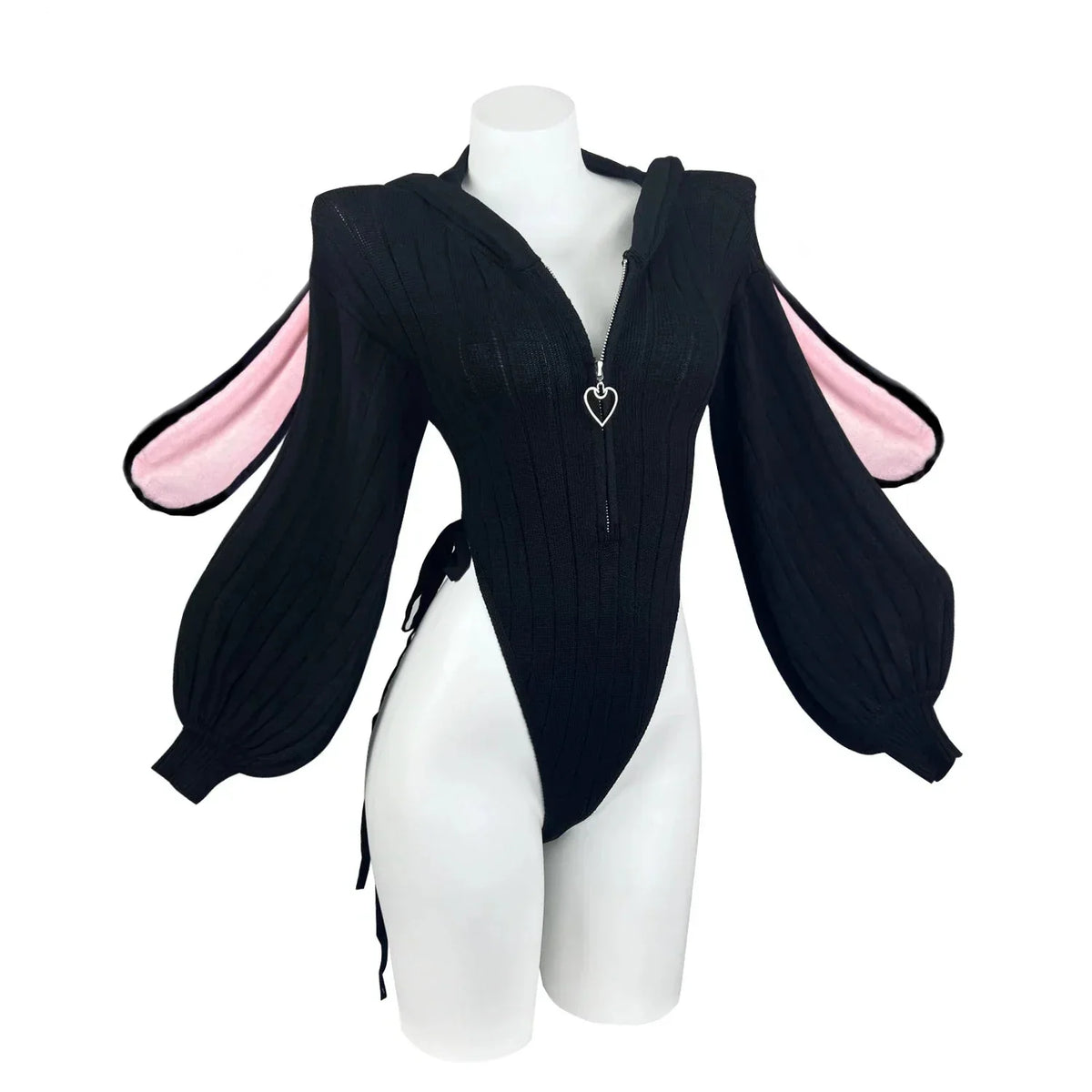 Soft Women's Knitted Bodysuit - Hooded Bunny Ears, Polyester Black One Size - Tophatter Daily Deals