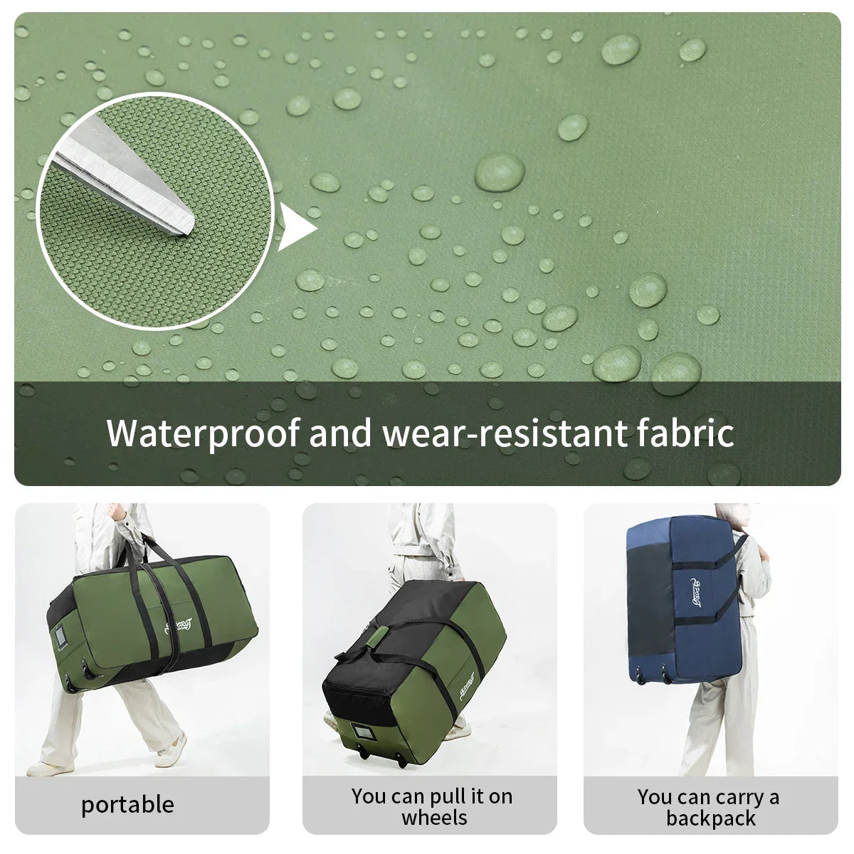 Wheeled Outdoor Travel Storage Bag Green Duffel Bags - Tophatter Daily Deals