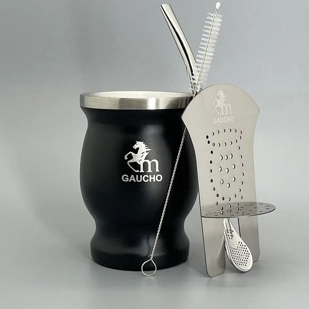 Yerba Mate Bombilla Set Stainless Steel Mate Kit Easy Clean MT019-05 Black - Tophatter Daily Deals