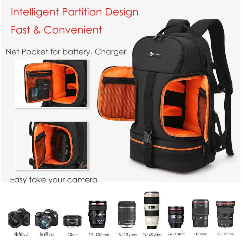 Camera Backpack Reflective StripeTripod Straps Orange Backpacks - Tophatter Daily Deals