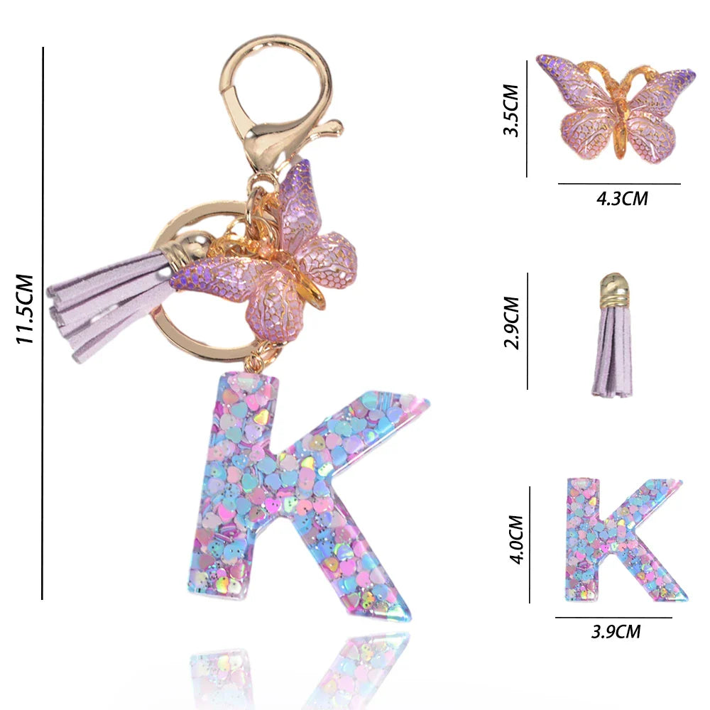 Sequin Letter Keychain With Butterfly Tassel Charm - Tophatter Daily Deals