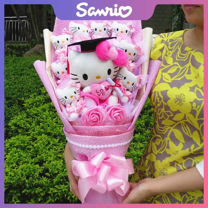 Sanrio Hello Kitty Plush Bouquet With Graduation Hats Hello Kitty Graduation Pink Flowers - Tophatter Daily Deals