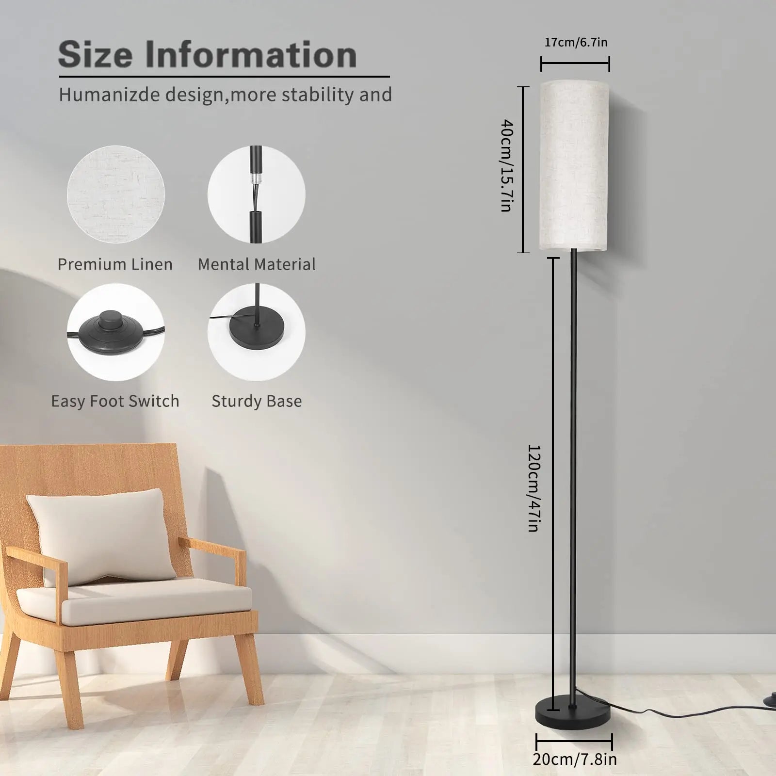 Japandi Modern Floor Lamp With Fabric Shade Stepless Dimming - Tophatter Daily Deals
