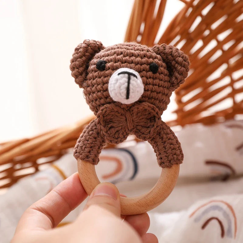Crochet Bear Teether Rattle Ring Newborn Sensory Toys - Tophatter Daily Deals