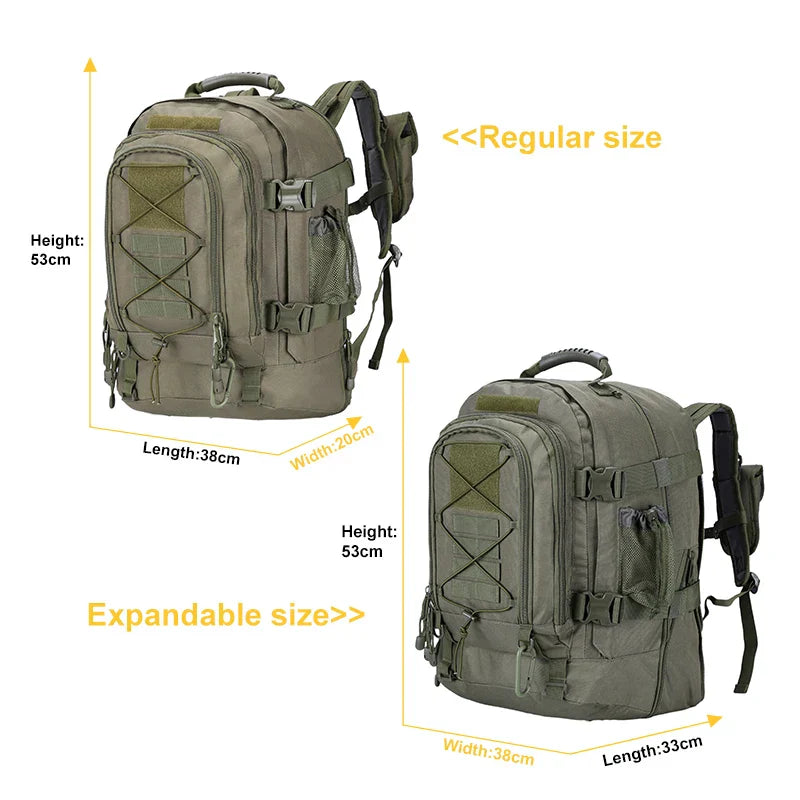 60L Expandable Tactical Backpack Molle Green Backpacks - Tophatter Daily Deals