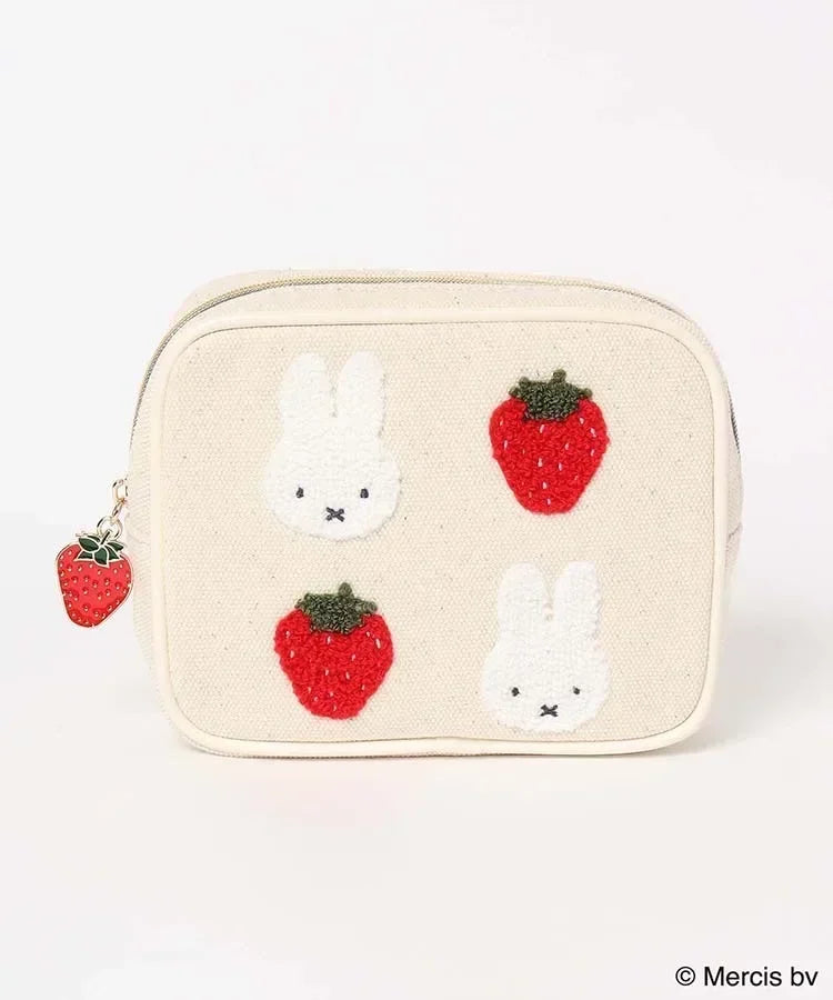 Miffy Strawberry Series Embroidered Makeup Storage Case Cream Animals - Tophatter Daily Deals
